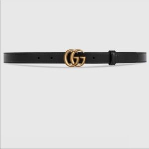 GUCCI Marmont GG Leather Belt with Double G Buckle Black Size 85 Skinny